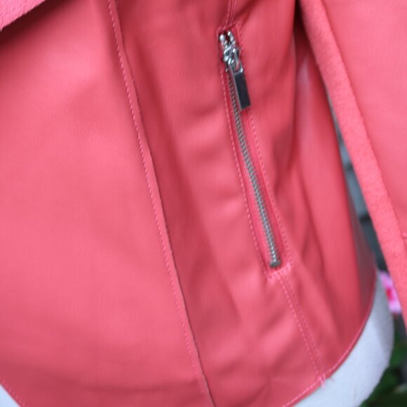 Bagatelle Salmon Coral Faux Vegan Leather Wide Collar Open Short Jacket Sz SMALL - Picture 3 of 7